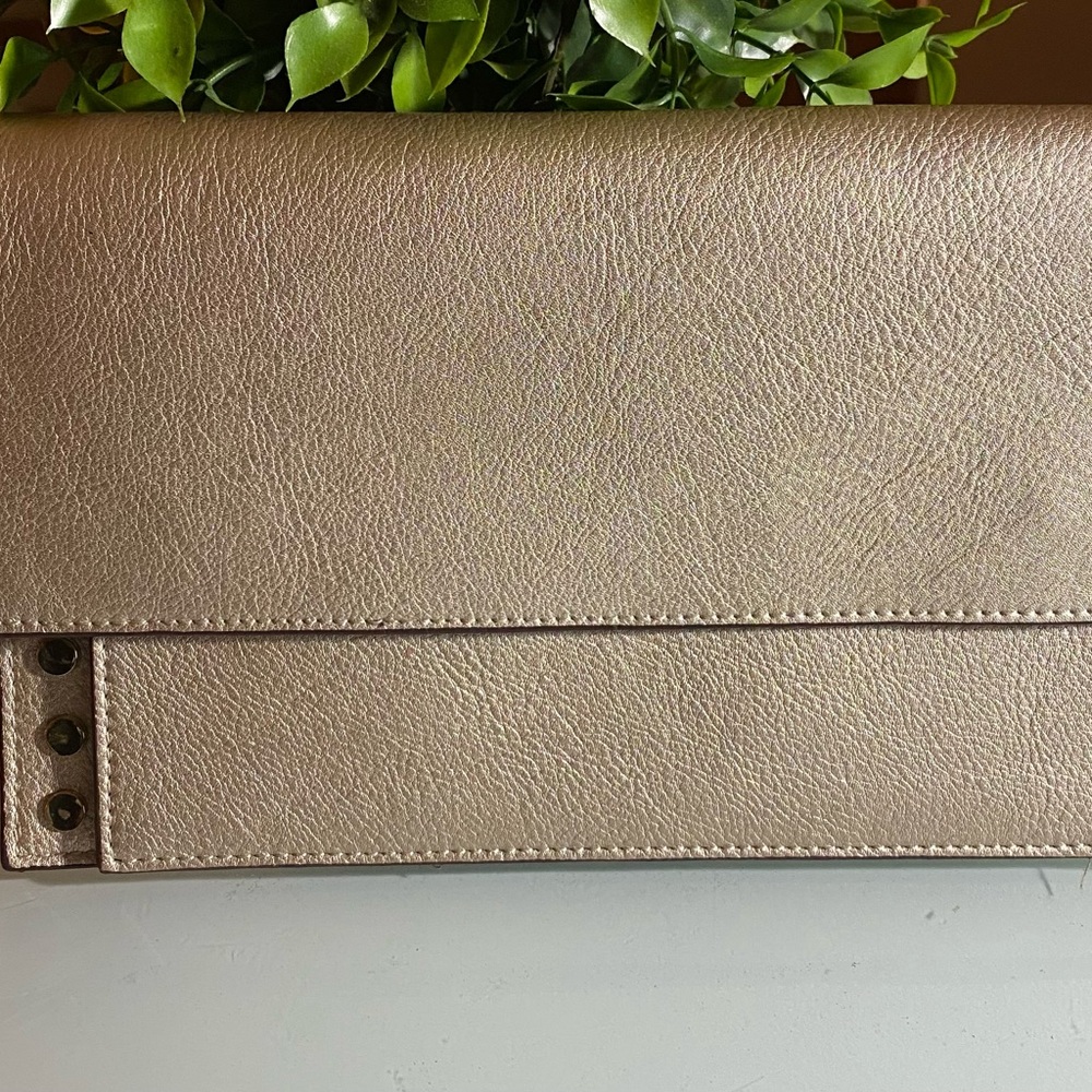 Chicos champagne color clutch handbag with wristlet